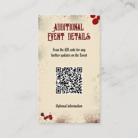 QR Code Gebeurtenis Details  Dracula Halloween Informatiekaartje (Achterkant)