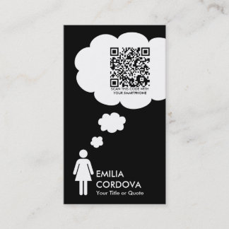 qr code gedachtenbubble (vrouw stick figuur) visitekaartje