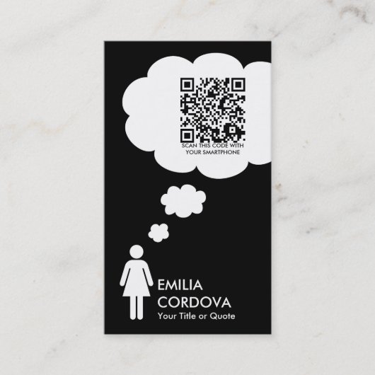 qr code gedachtenbubble (vrouw stick figuur) visitekaartje (Voorkant)