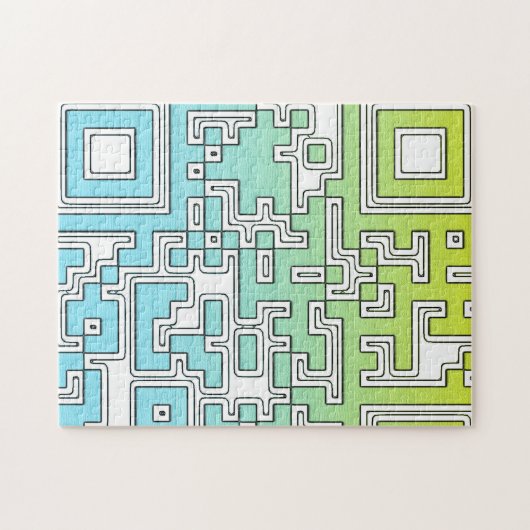 QR-code - Geel Aqua Jigzaag Puzzle Legpuzzel (Horizontaal)