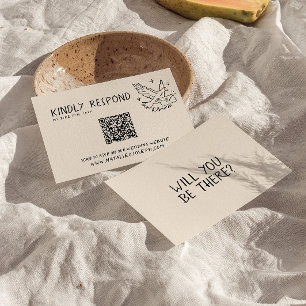 QR-code geïllustreerde retro handgeschreven leuke  RSVP Kaartje