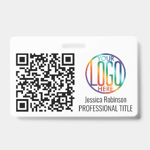 QR Code Generator & Uw Logo Niet-Foto Wit ID Badge