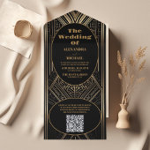 QR Code Geometrische Art Deco Bruiloft All In One Uitnodiging