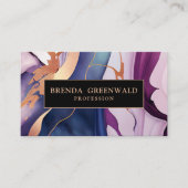 QR CODE Glam Liquid Marble Blue Paars Gold Visitekaartje (Voorkant)