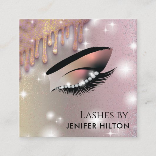 Qr code glitterachtige trendy wimpers make-up oog vierkante visitekaartje (Voorkant)