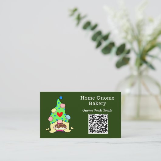 QR Code Gnome Hometown Bakery Donkergroen Visitekaartje (Staand voorkant)