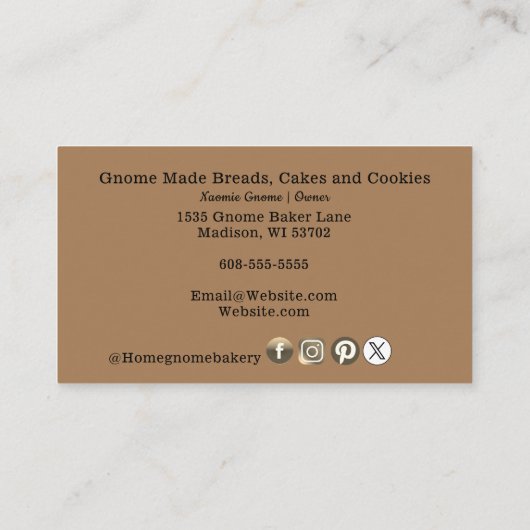 QR Code Gnome Hometown Bakery Light Brown Visitekaartje (Achterkant)