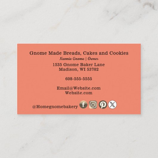 QR Code Gnome Hometown Bakery Zalmkleurige kleurst Visitekaartje (Achterkant)