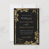 QR Code Gold Black Hearts Faire-part de mariage (Devant)