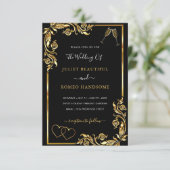 QR Code Gold Black Hearts Faire-part de mariage (Debout devant)