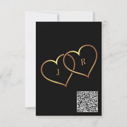 QR Code Gold Black Hearts Faire-part de mariage (Dos)