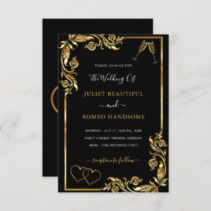 QR Code Gold Black Hearts Faire-part de mariage