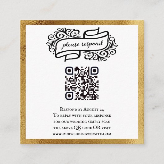 QR-code Gold Black White Weddenschap RSVP Informatiekaartje (Voorkant)