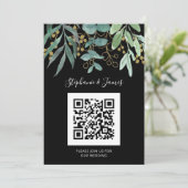 QR Code Gold Eucalyptus Faire-part de mariage noir (Debout devant)