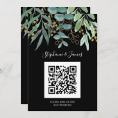 QR Code Gold Eucalyptus Faire-part de mariage noir (Devant / Derrière)