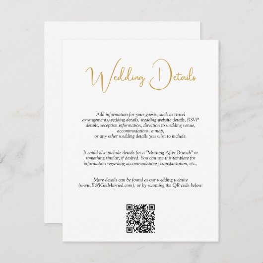 QR Code Gold Handwrited Script Weduwdetails Informatiekaartje (Voorkant / Achterkant)