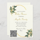 QR Code Gold Leaves Baby shower Invitation (Voorkant / Achterkant)