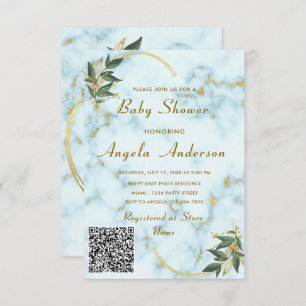 QR Code Gold Marble Baby Boy Shower Invitation