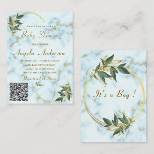 QR Code Gold Marble Baby Boy Shower Invitation