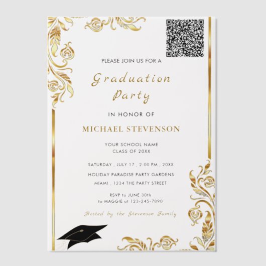 QR Code Gold Vellum Afstuderen Invitation Sjabloon (Voorkant)