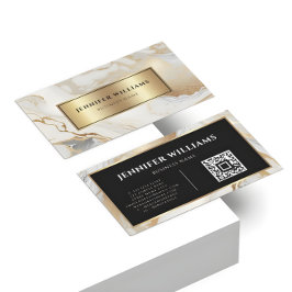 QR-code Gold White Marble Elegant Moderne Visitekaartje