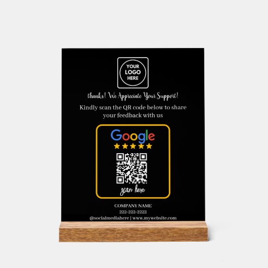 QR-code Google Review Zakelijk Logo Weergave Acryl Bord (Voorkant)