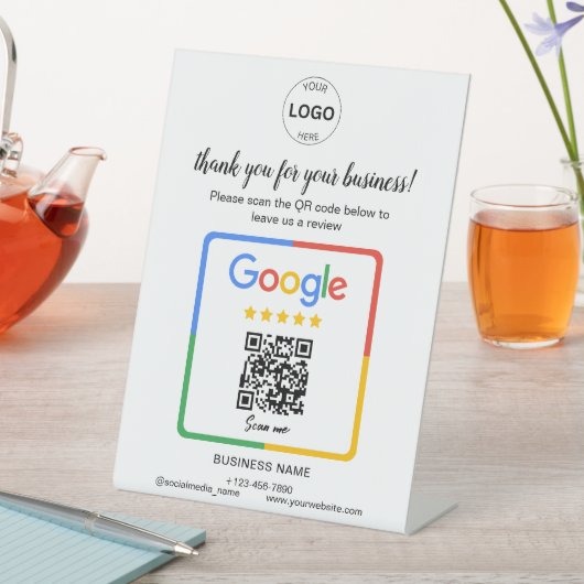 QR Code Google Reviewen Business Logo Reclamebord Met Voetstuk (Insitu)