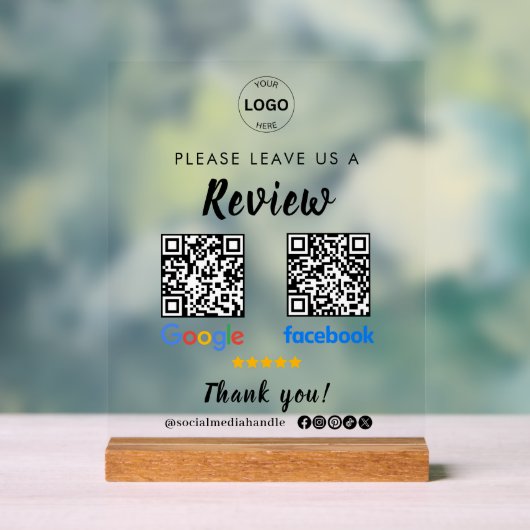 QR Code Google Reviewen Facebook Business Review Acryl Bord (Neutraal)