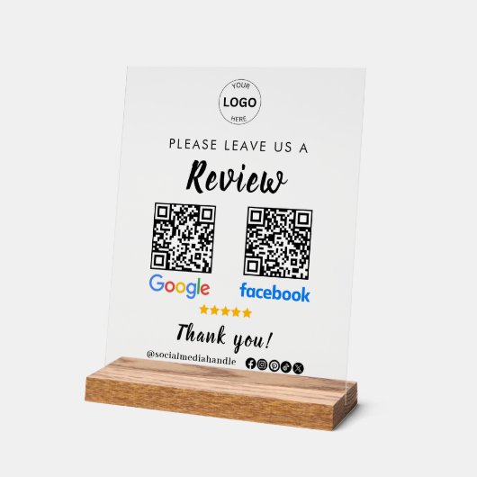 QR Code Google Reviewen Facebook Business Review Acryl Bord (Hoek)