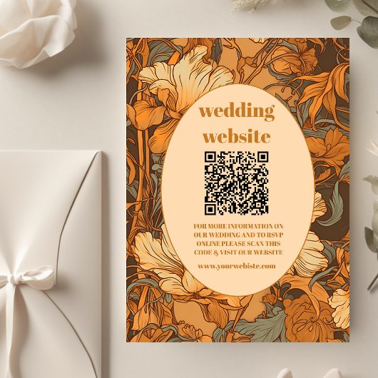 qr code Goud Bloemen Art Nouveau Bruiloft Informatiekaartje