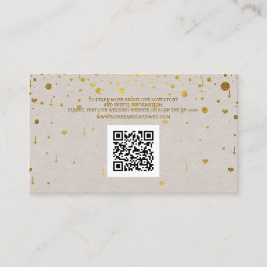 QR Code Goud Confetti Lederen Bruiloft Website Visitekaartje (Voorkant)