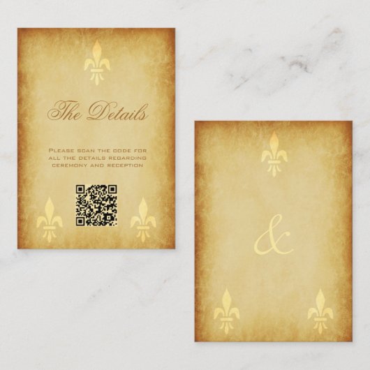 QR CODE  goud Franse vloour de lis details Informatiekaartje (Voorkant / Achterkant)