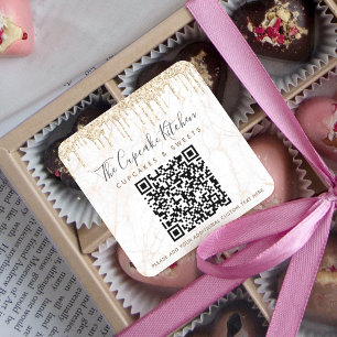 QR Code Goud Glitter Marmer Druppels Zakelijke Naa Vierkante Sticker