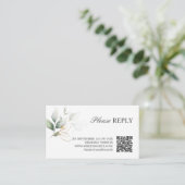 QR CODE Goud Groen RSVP Reageer Huwelijk Informatiekaartje (Staand voorkant)