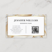 QR Code Goud Lijst Elegant Wit Marmer Modern Visitekaartje (Achterkant)