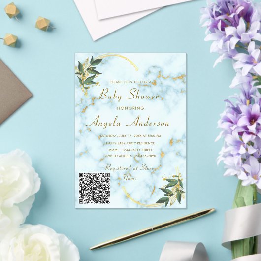 QR Code Goud Marmer Acryl Baby shower Uitnodiging Acryl Uitnodigingen (Insitu (Huwelijk))