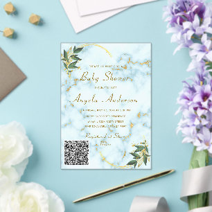 QR Code Goud Marmer Acryl Baby shower Uitnodiging Uitnodigingen