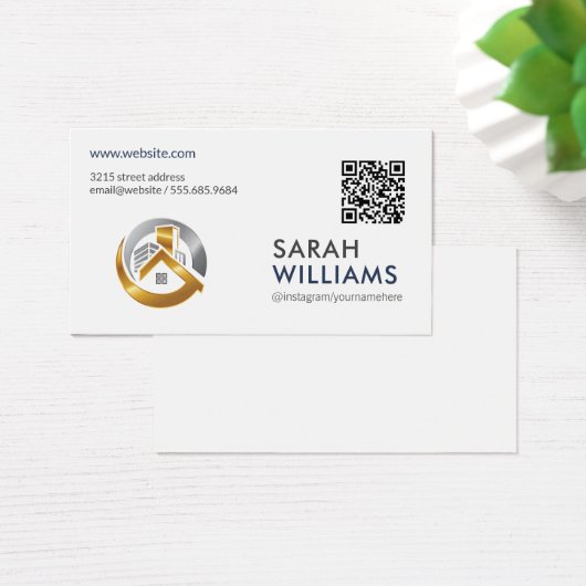 QR-code | Goud onroerend goed logo Visitekaartje (Bureau)