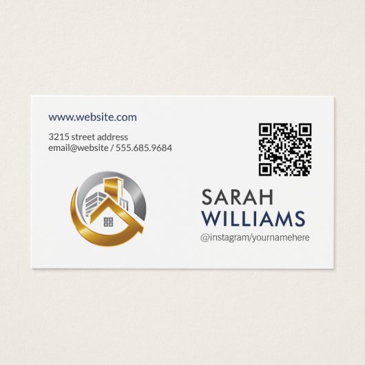 QR-code | Goud onroerend goed logo Visitekaartje (Voorkant)