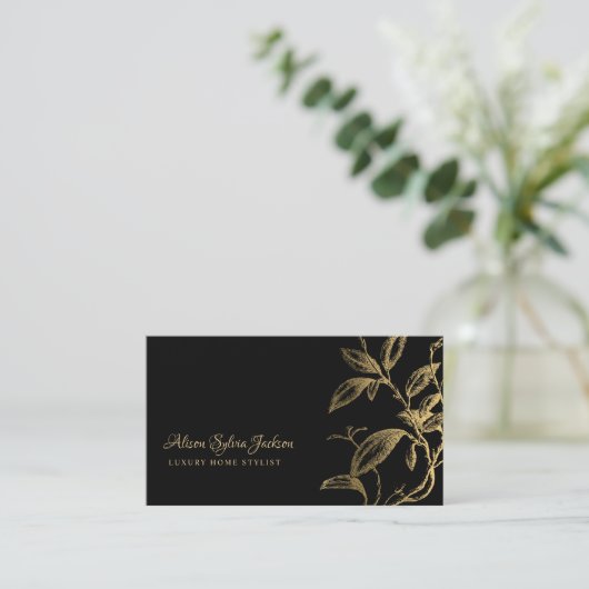 QR code goud zwart Elegant botanisch Visitekaartje (Staand voorkant)