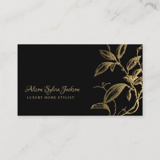 QR code goud zwart Elegant  botanisch Visitekaartje (Voorkant)