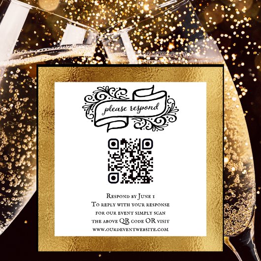 QR Code Goud Zwart Wit Feest RSVP Informatiekaartje