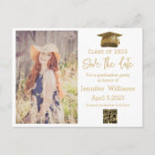 qr code gouden foto met afstuderen datum aankondigingskaart (Voorkant)