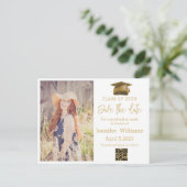 qr code gouden foto met afstuderen datum aankondigingskaart (Staand voorkant)