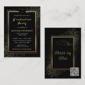 QR Code Graduation Invitation Black Gold Design (Devant / Derrière)