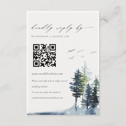 QR Code Green Blue Pine Forest Vods Weddenschap RS Informatiekaartje (Voorkant)