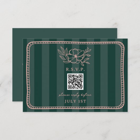 QR Code Green Strike Floral Mariage QR RSVP (Devant / Derrière)