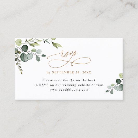 QR Code Greenery Gold Wedding Cartes RSVP (Devant)