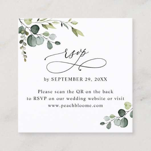 QR Code Greenery Wedding Online RSVP-kaarten Vierkante Visitekaartje (Voorkant)