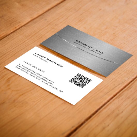 QR Code gris métallique et Carte de visite blanc